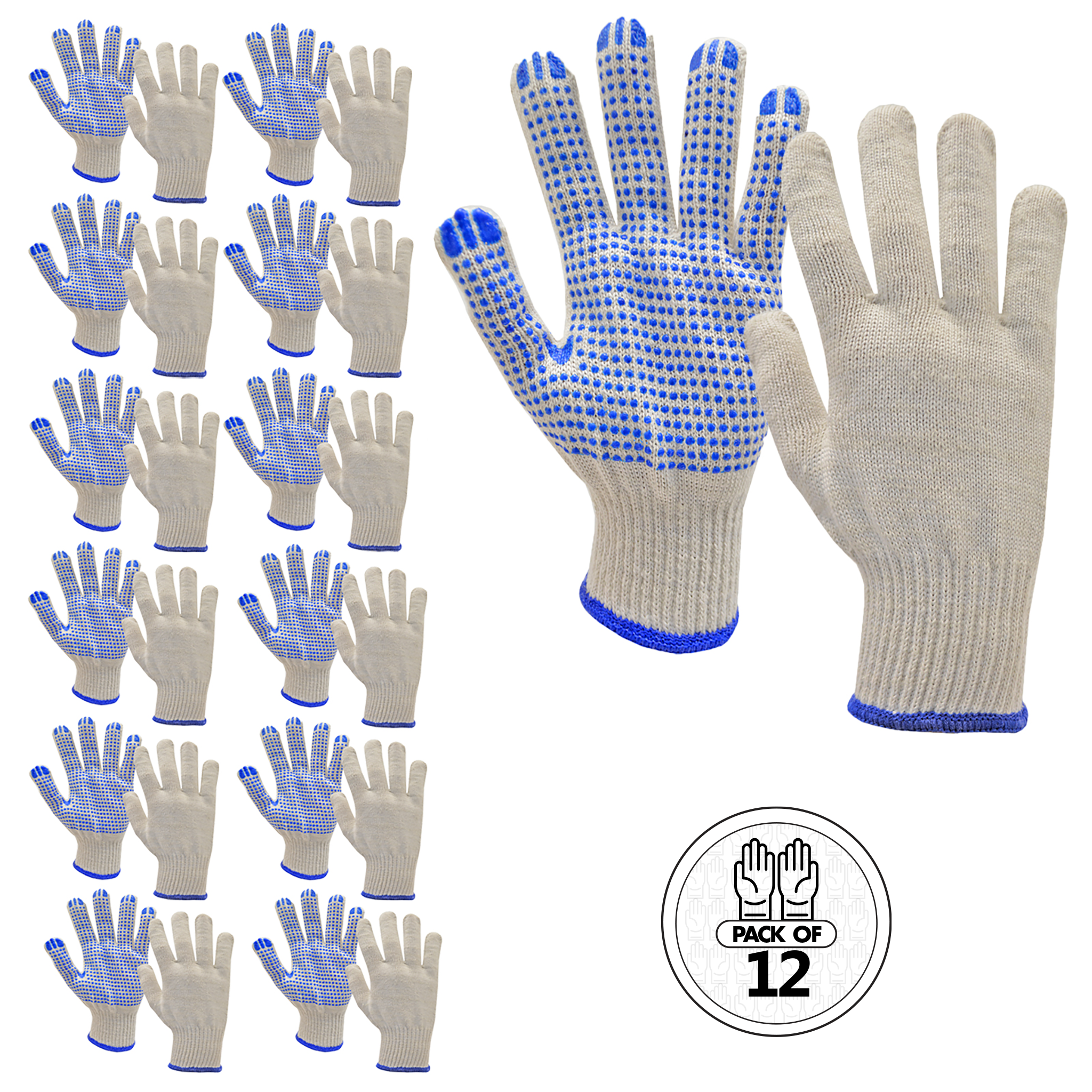 Safety Knitted Multi-Purpose Gloves with Anti-Slip PVC Dotted Palms – Pack of 12